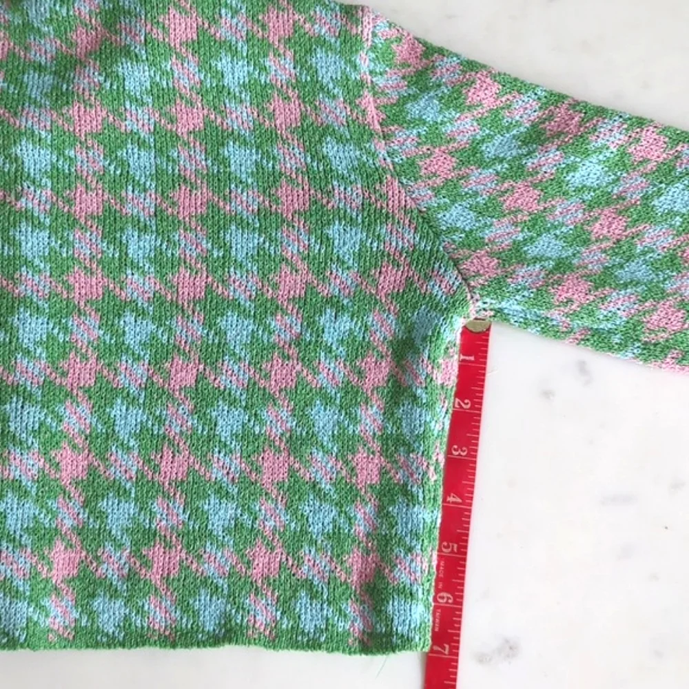 ZARA Houndstooth Knit Crop Cardigan & Skirt Set 2 pc S pink green mini skirt - Picture 13 of 13